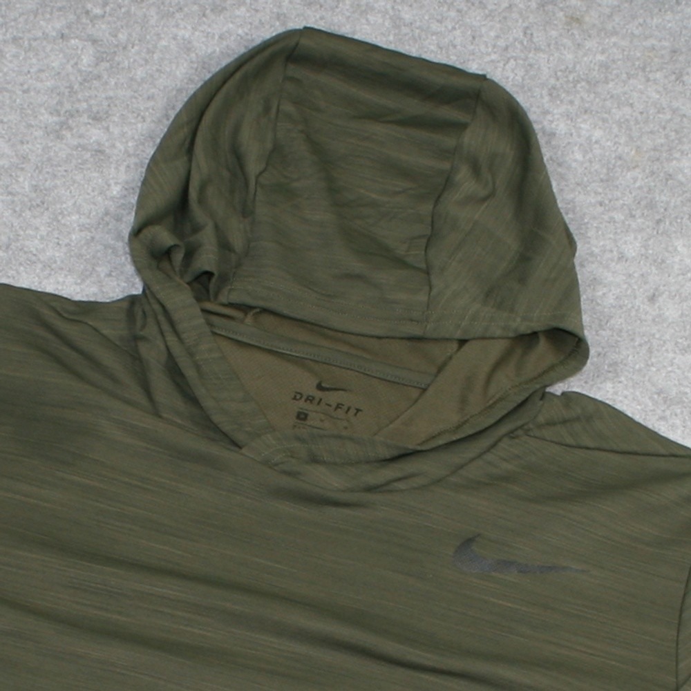 Nike Mens Dri-FIT Hoodie M Olive Green Heathered Lightweight Pullover